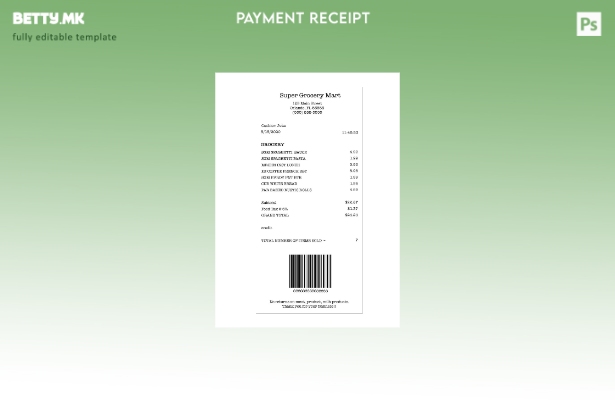 Шаблон за проверка на плаќање во модерен стил Super Grocery Mart